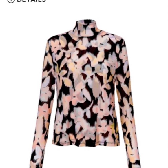 CAbi Floral Mesh Turtleneck Sweater - Pink and Black